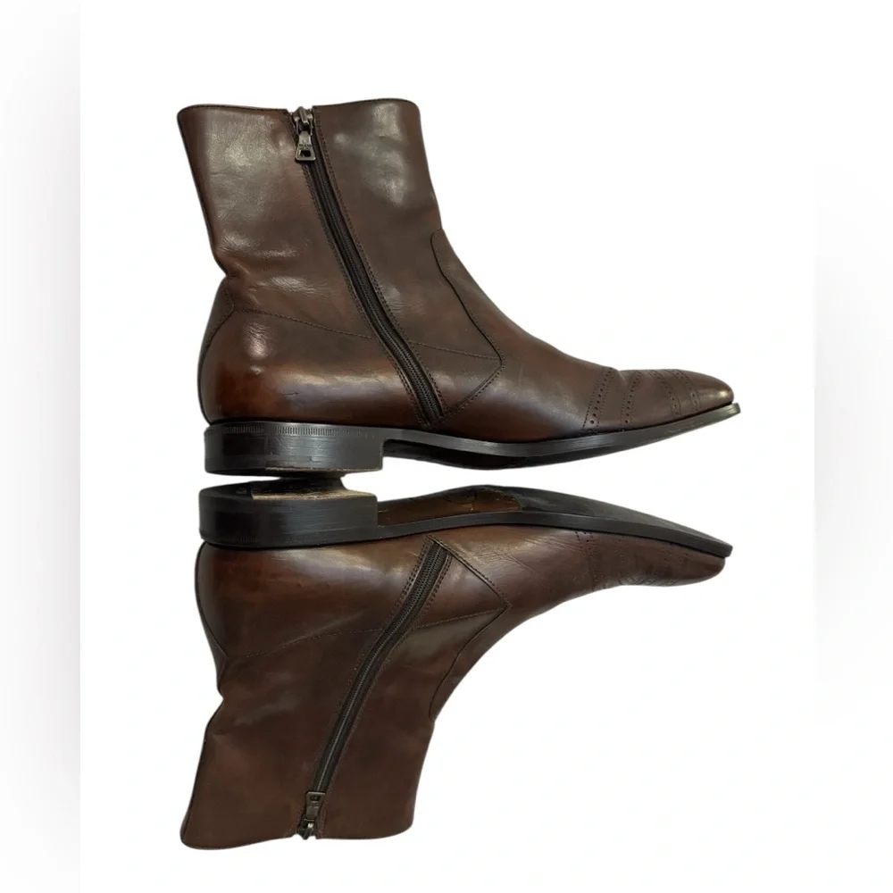 Prada Brown Leather Ankle Boots Brogue Detail Size 8